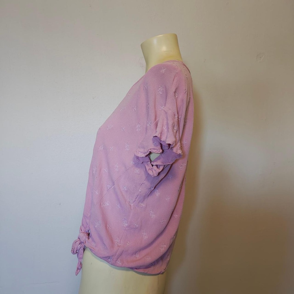 Ariat Womens Pink Floral Tie Front V-Neck Flutter Sleeve Western Top Small - Picture 4 of 5